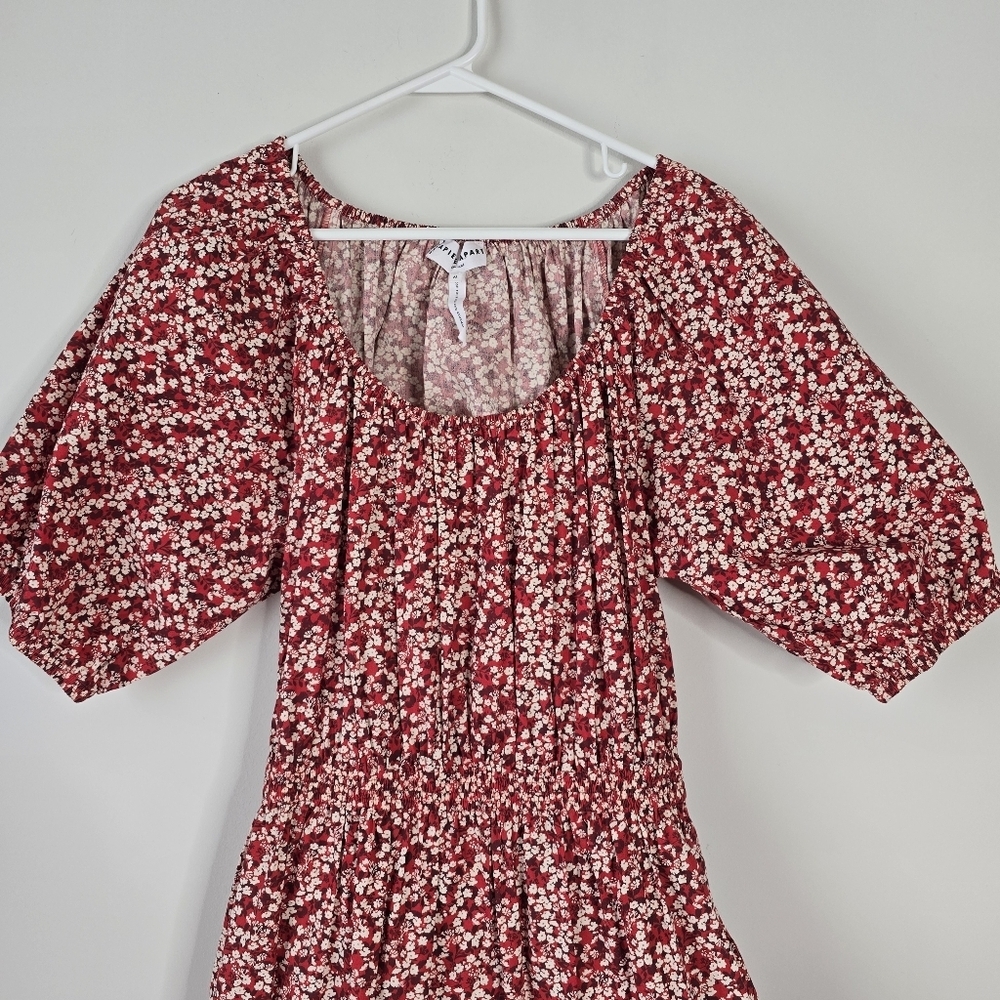 Apiece Apart Nova Red Floral Midi Dress M Organic Cotton Cut Out Back Pockets - Picture 5 of 16